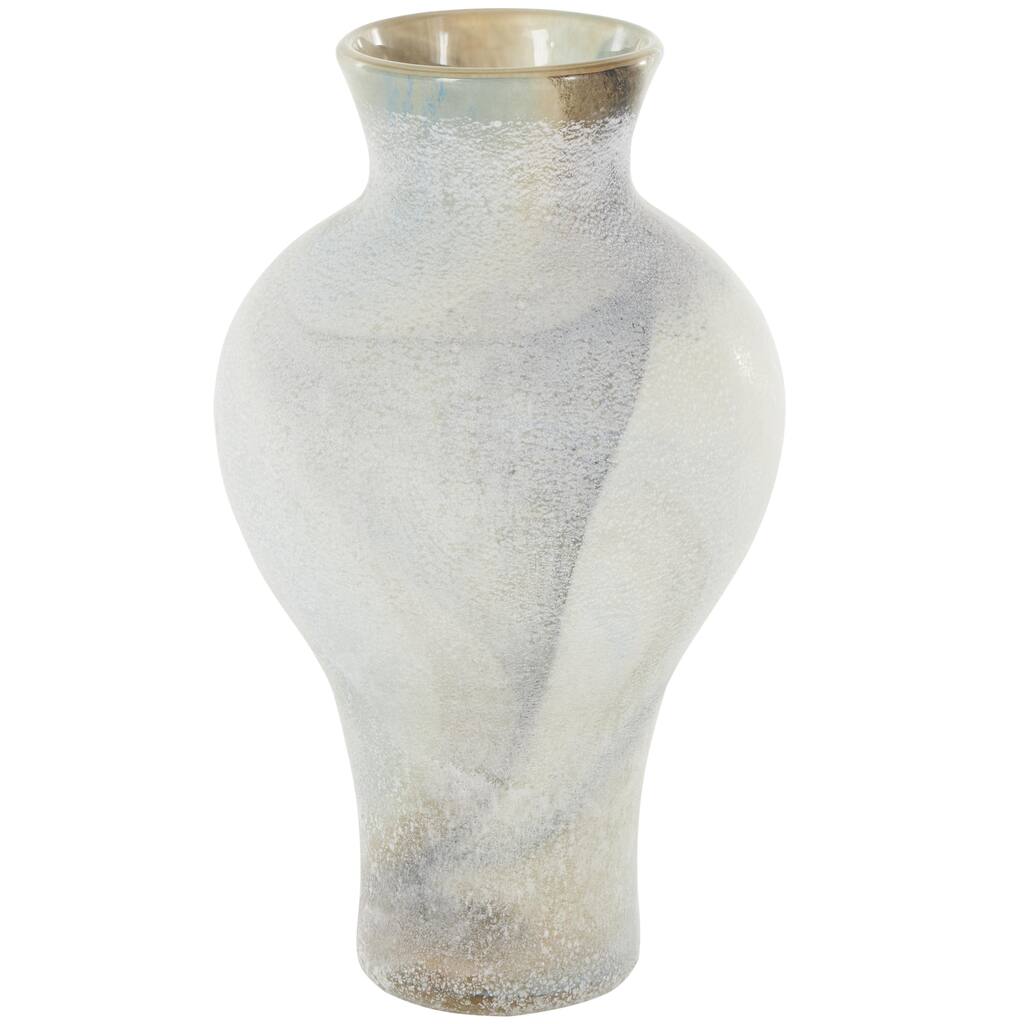 Glass Distressed Decorative Vase with Blue and Tan Texturing - Cream - Roche River Decor