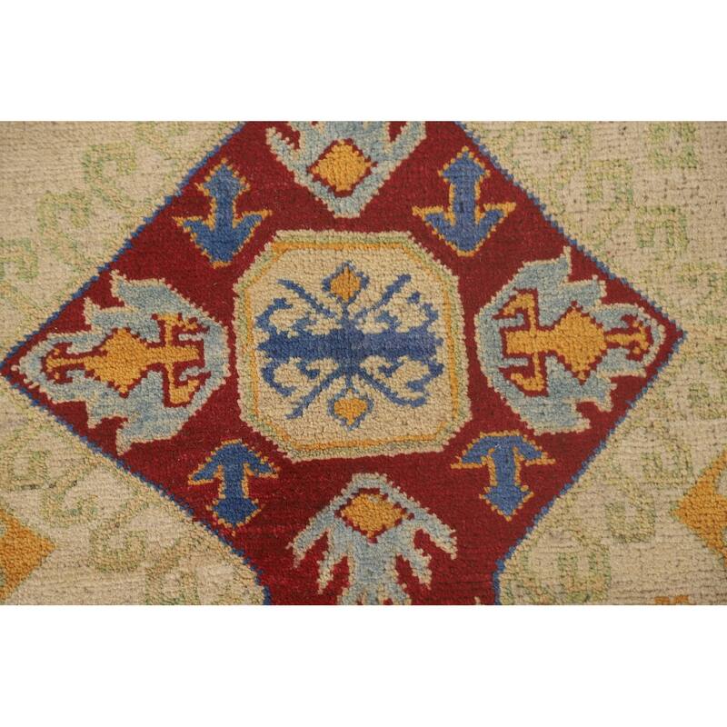 Geometric Kazak Rug Hand-Knotted Oriental Wool Carpet - 9'9"x 13'5"