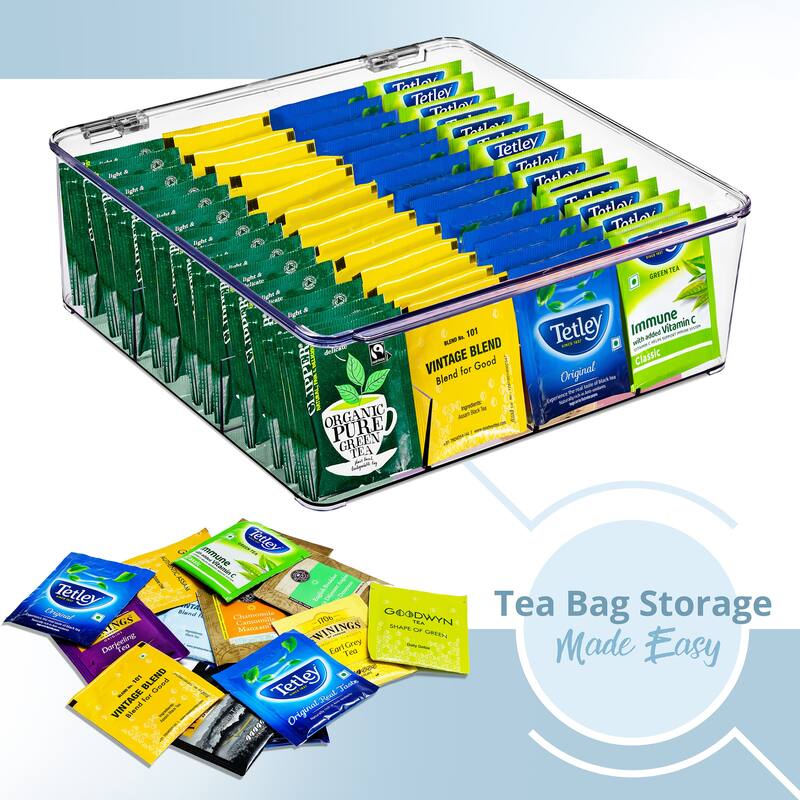 Sorbus Tea Bag Organizer, Stackable Tea Bag Storage Organizer with 12 Compartments and Hinged Lid
