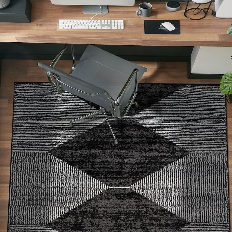 Beige Brown Geometric Stripe Stylish and Durable Area Rug - Black - 4' x 6'