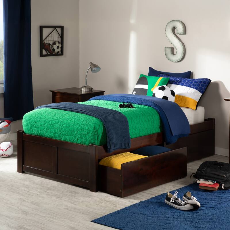 Concord Platform Bed with Footboard and Storage Drawers - Walnut - Twin