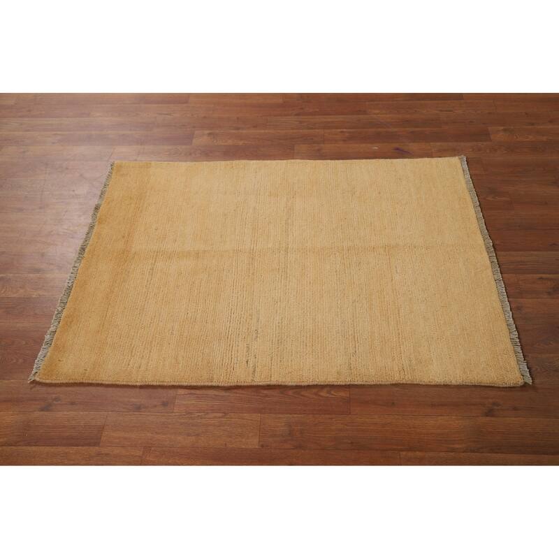 Modern Gabbeh Oriental Foyer Rug Handmade Yellow Wool Carpet - 2'9"x 3'8"