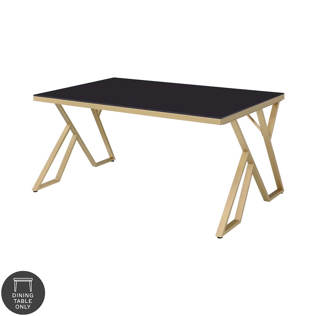 Furniture of America Daanyal Glam 60-inch Glass Dining Table with Gold Frame