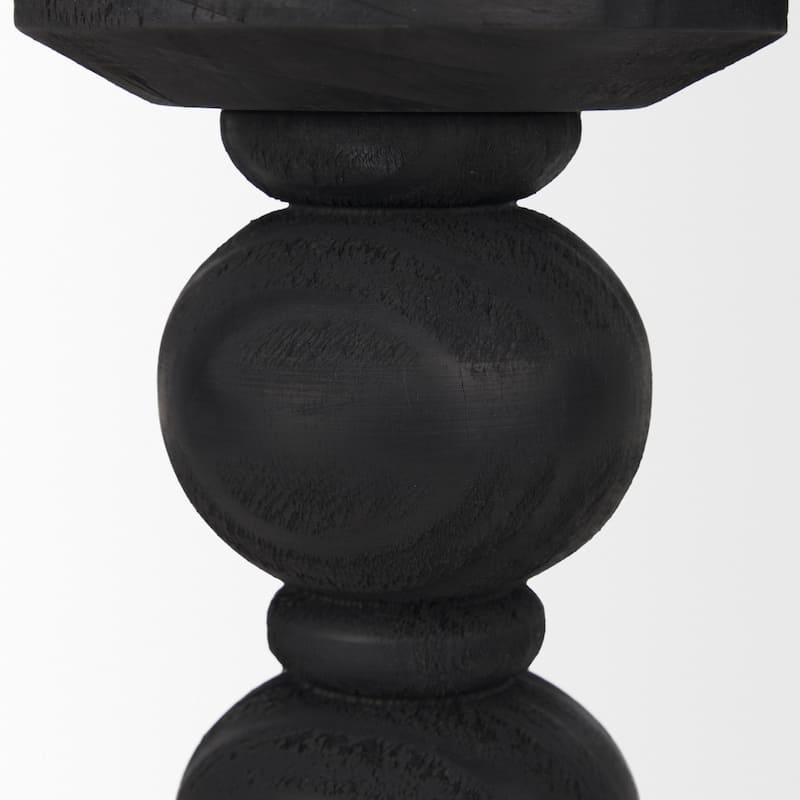 Wanda Matte Black Wood Pillar Candle Holders (Set of 2) - 4.8L x 4.8W x 11.5H