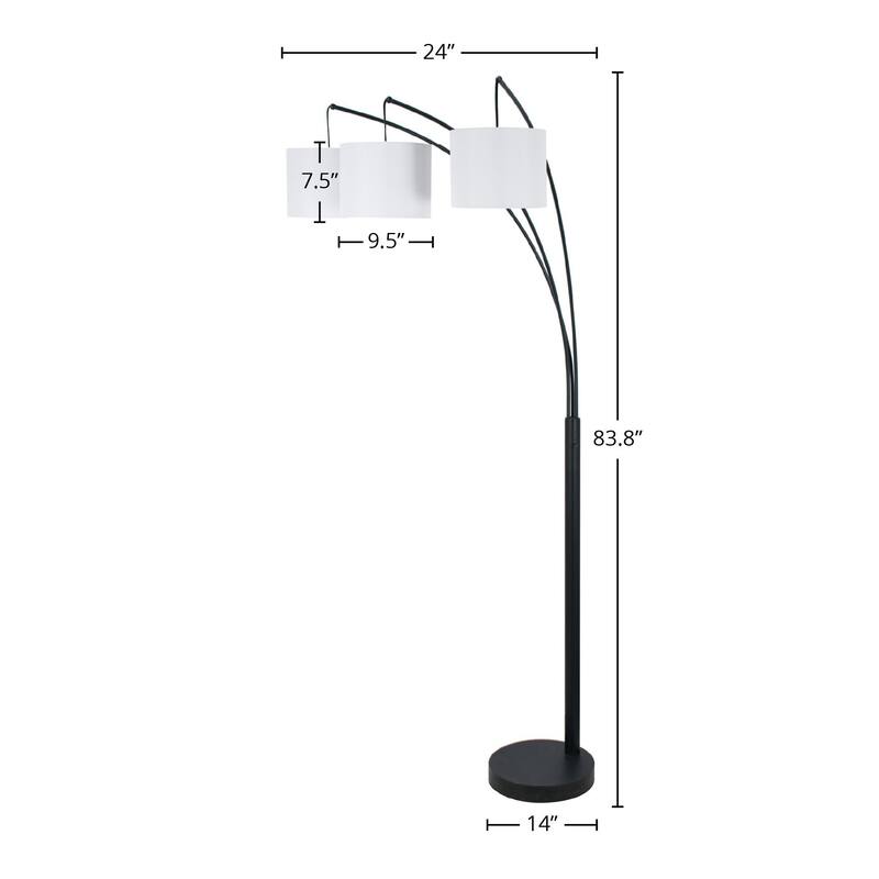 84" 3-Light Metal Floor Lamp with Linen Shade, Black