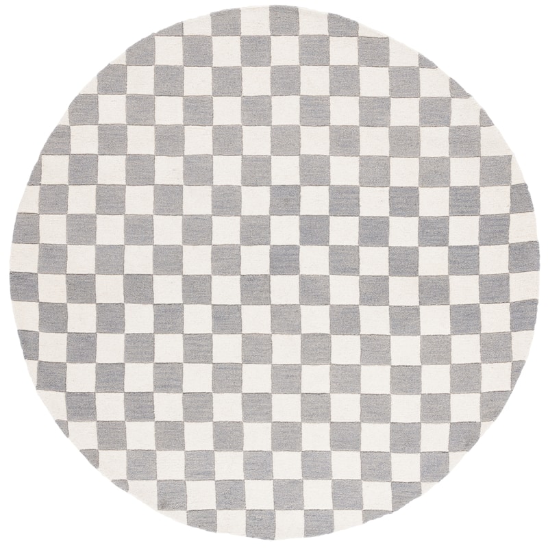 SAFAVIEH Handmade Martha Stewart Collection Berthild Checkered Wool Rug - 6' Round - Grey/Ivory - Round