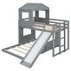 preview thumbnail 3 of 9, Twin Over Full Bunk Bed, Loft Bed with Playhouse, Wooden Bed with Farmhouse, Ladder, Slide and Guardrails, Gray