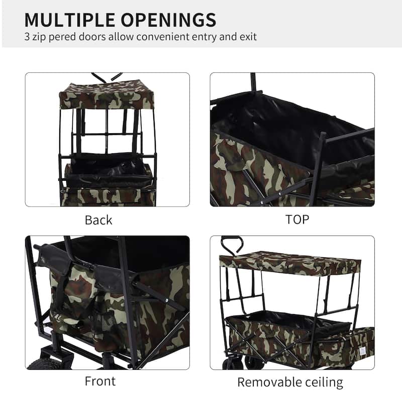 Outdoor Camping Kids Foldable Wagon,Portable Beach Trolley Cart with Removable Canopy