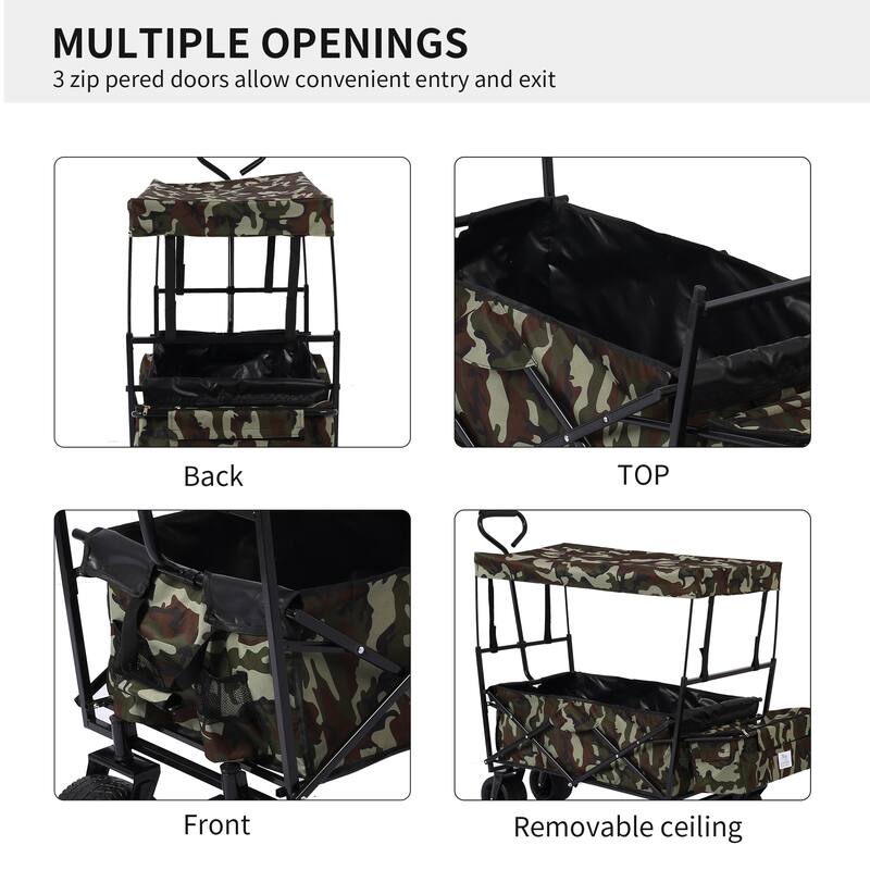 Outdoor Camping Kids Foldable Wagon,Portable Beach Trolley Cart with Removable Canopy