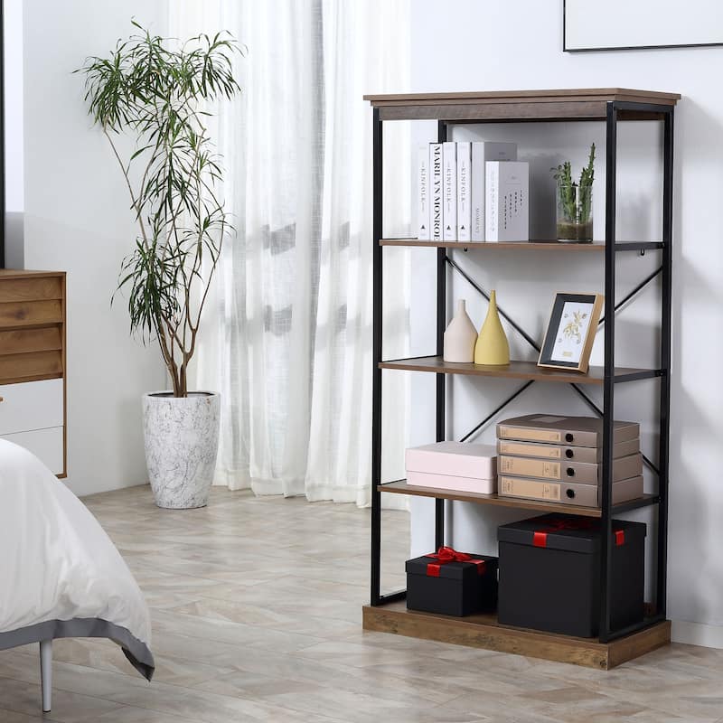 HOMCOM 2/4-Tier Industrial Style Storage Steel Wooden Shelf with a Robust Multi-Functional Design, Tall Organizer - 31.5" W x 14.25" D x 59" H