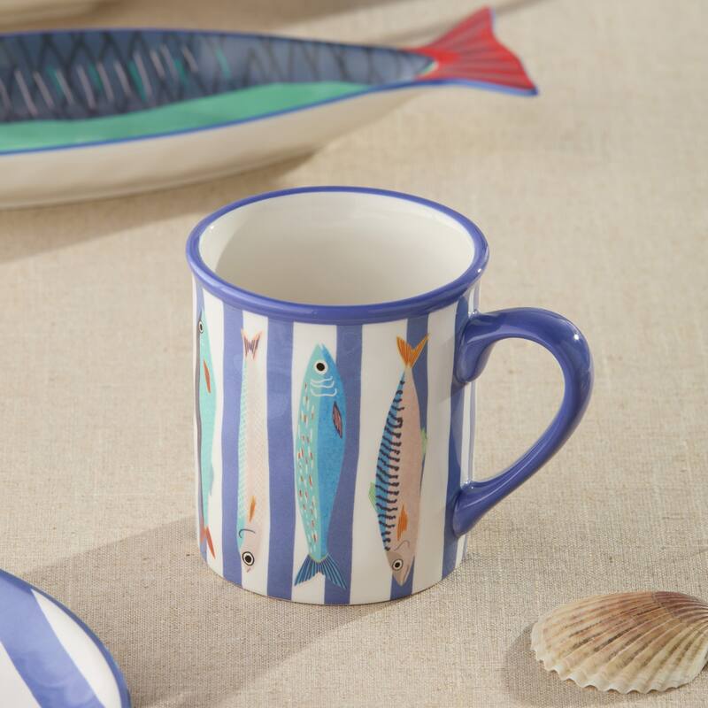Certified International Something Fishy 14 oz. Mugs, Set of 4