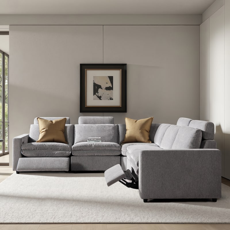 Camden 113" Performance Power Motion 5-Piece Modular Corner Sectional Sofa - Misty Light Gray