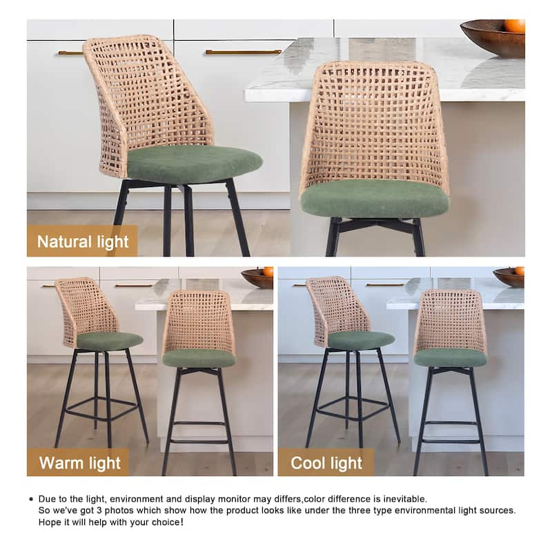 2 Set Wicker 27" Upholstered Counter Bar Stool With Back