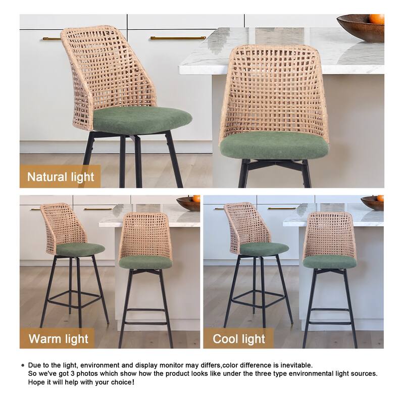 28"/29" Set of 2 Rattan Counter Height Swivel Bar Stools Chenille Cushion