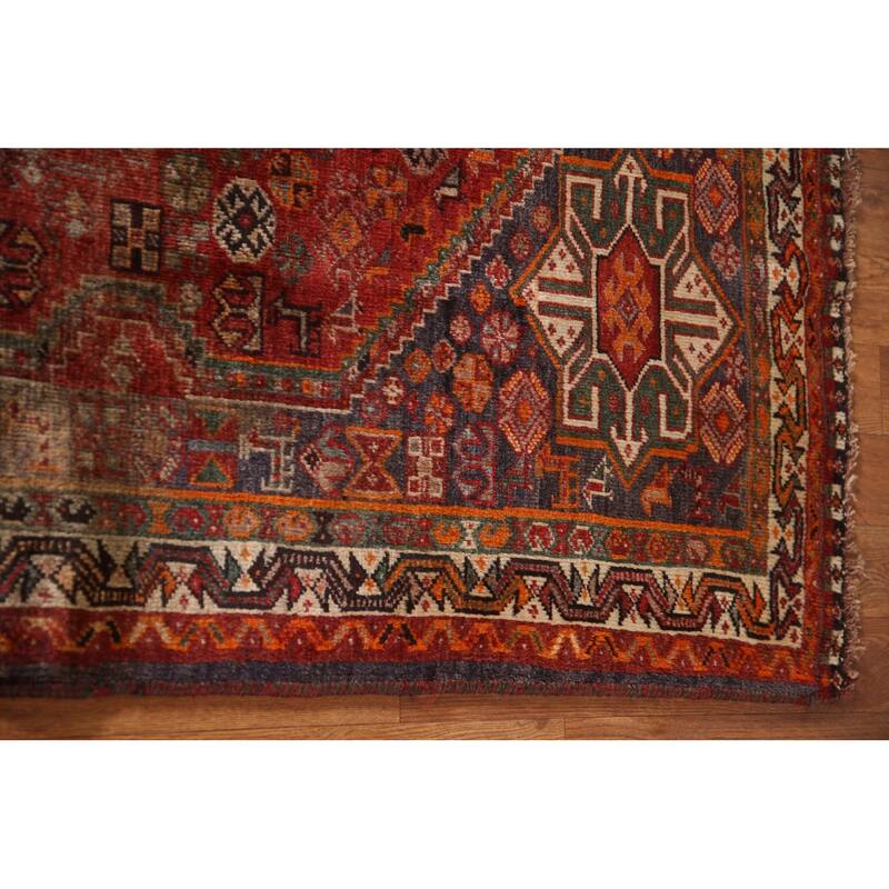 Geometric Shiraz Persian Vintage Area Rug Handmade Wool Carpet - 3'8"x 5'8"