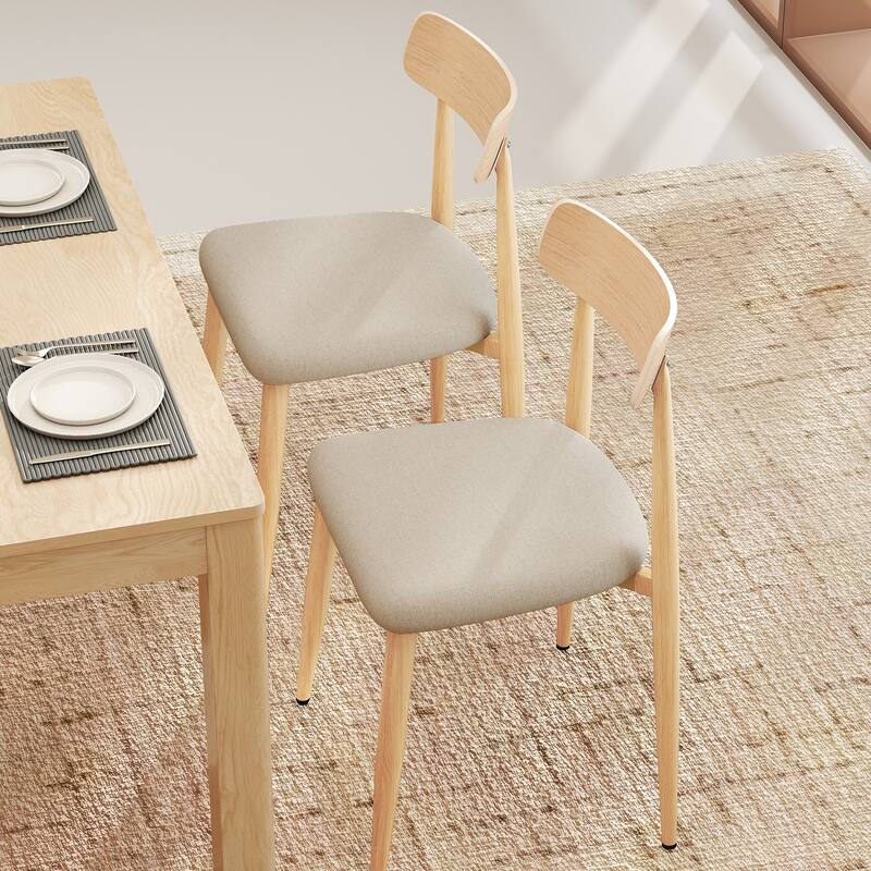Gymax Modern Upholstered Dining Chairs Set of 2 Linen Fabric