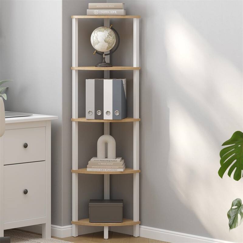 5 Tier Corner Bookshelf - 11.8"D x 11.8"W x 53.3"H