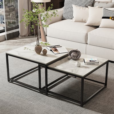Square Sintered Stone top Nesting Coffee Table (Set of 2) - 27.5" x 18.9"