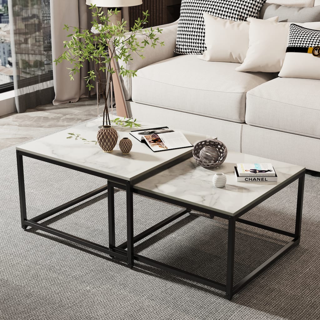 Square Sintered Stone top Nesting Coffee Table (Set of 2) - 27.5" x 18.9"