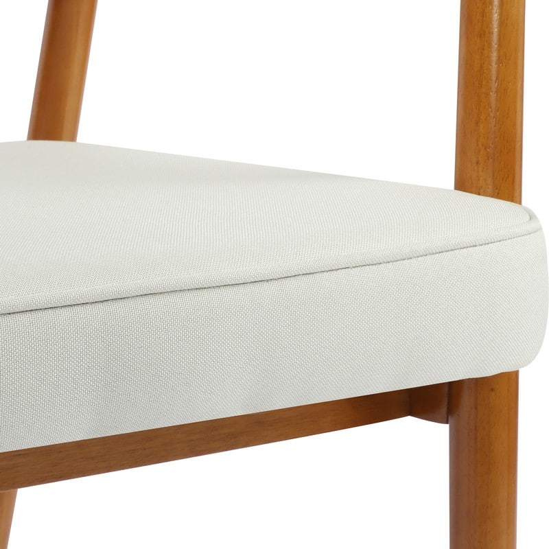 Walnut Faux Leather or Linen-Like Fabric Upholstered Dining Chair - Padded Armchair with Solid Wood Frame & Open Back