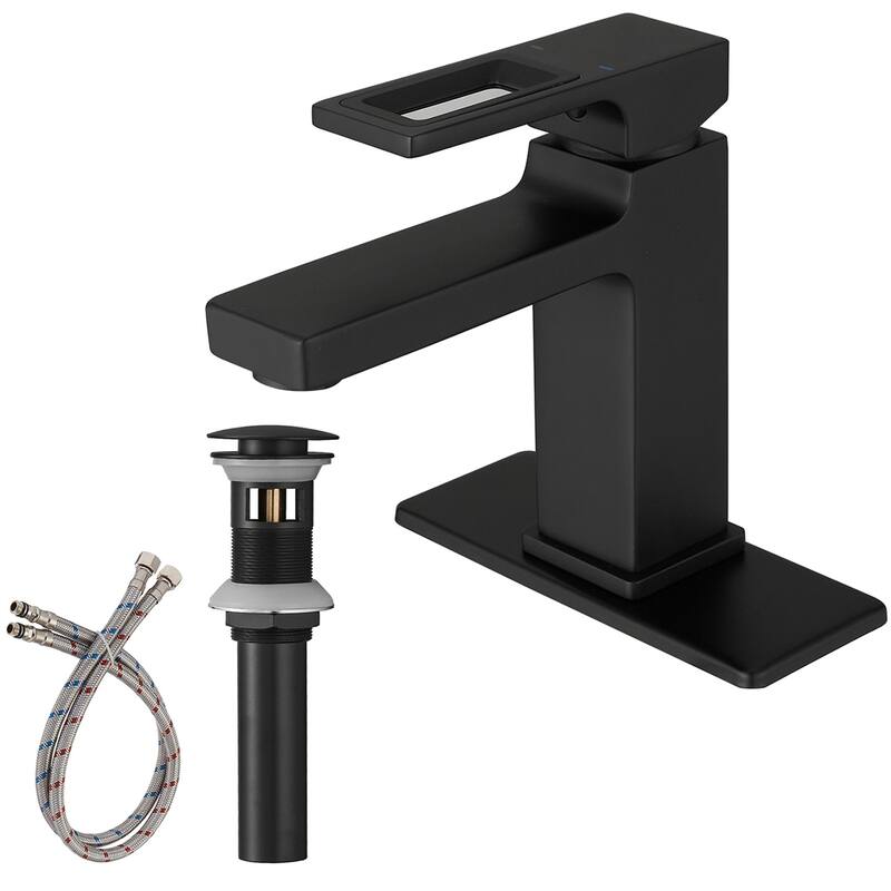 Single Handle Bathroom Faucet with Drain Set 1 Hole Brass Modern Waterfall Bathroom Sink Basin Vanity Faucets - Matte Black