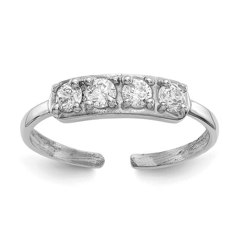 Curata Solid 14 karat Yellow or White Gold 4 Stone Cubic Zirconia Toe Ring