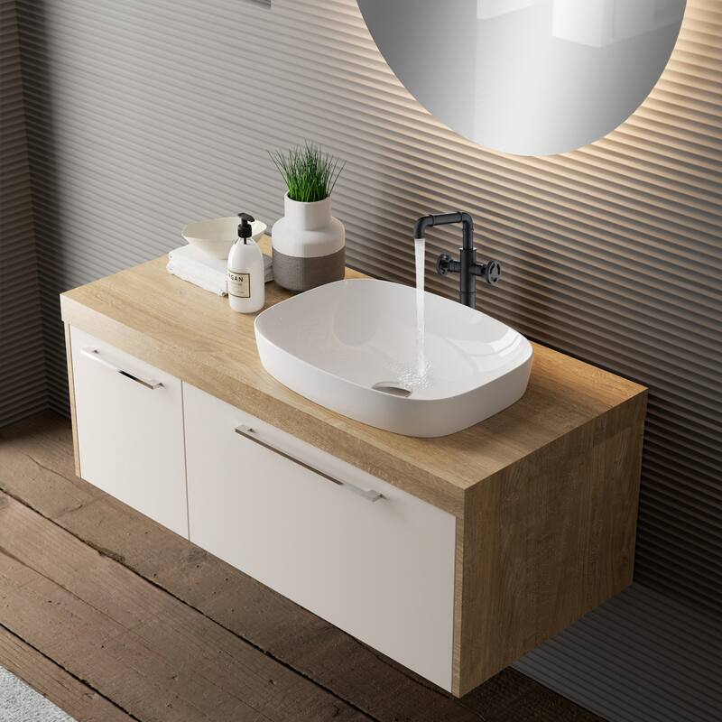 Modland Single Hole Bathroom Faucet with Dual Handle Deck Mounted Faucet 360° Swivel Spout