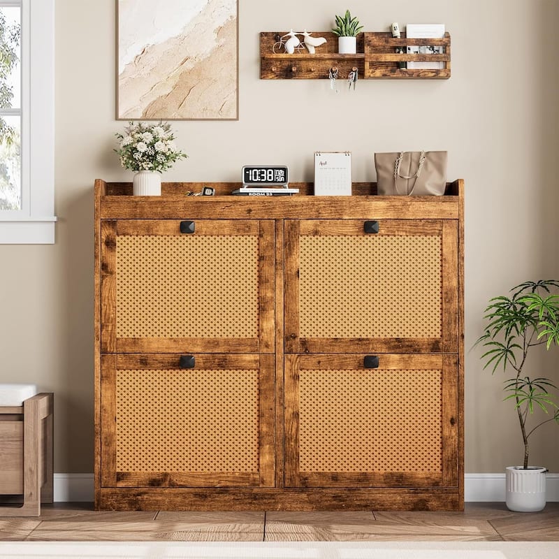 Freestanding Shoe Organizer Storage Cabinet with 4 Flip Drawers for Entryway, Hallway