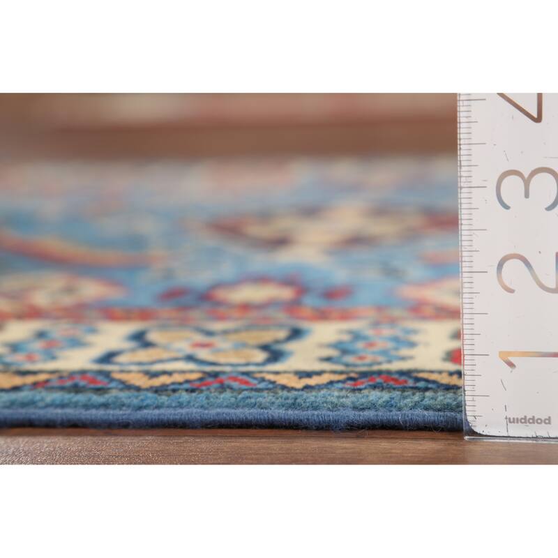 Blue Geometric Kazak Foyer Rug Hand-Knotted Wool Carpet - 2'10" x 3'11"