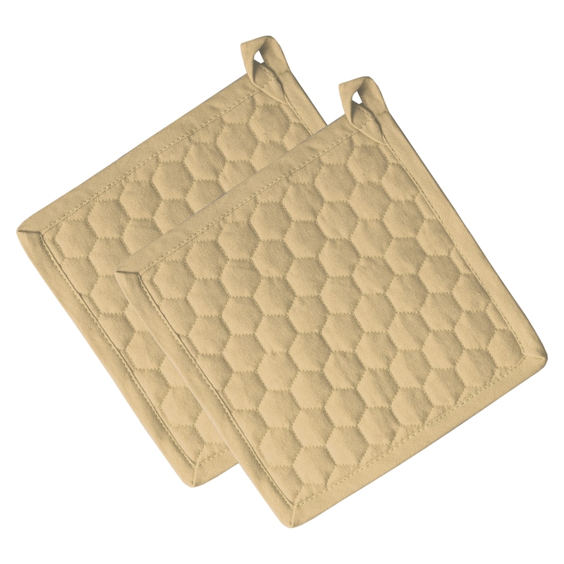 Fabstyles Fouta Cotton Pot Holder Set of 2 - Beige - 8x8