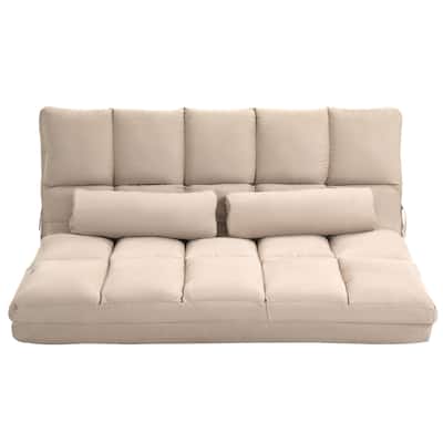 Beige Modern 51.3" Folding Upholstered Loveseat Chaise Lounges Chair with 2 Pillows and Adjustable Backrest