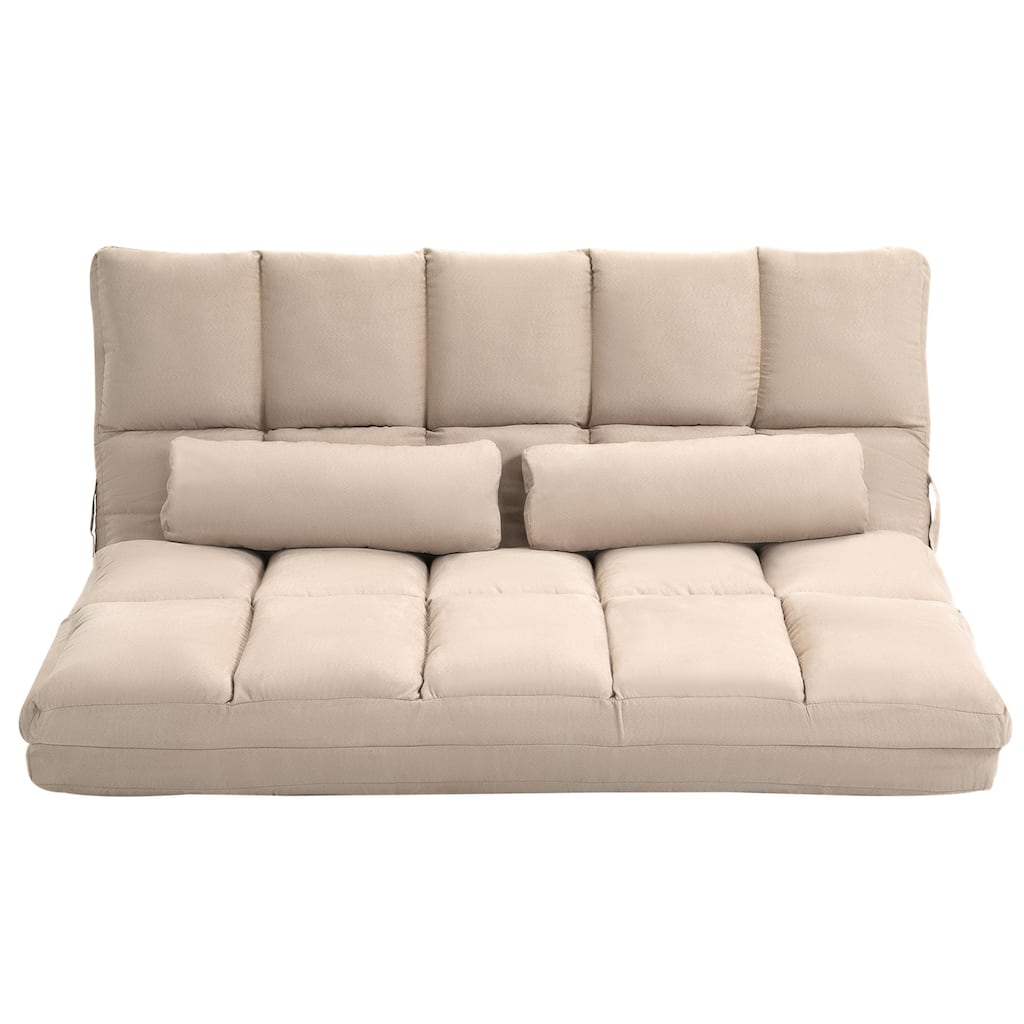 Convertible Floor Sofa Chair, Folding Couch Bed, Guest Chaise Lounge with 2 Pillows, Adjustable Backrest and Headrest