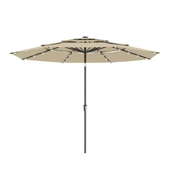 Heavy-Duty 3-Tier Sun Umbrella, 11FT Outdoor Crank Tilt Parasol