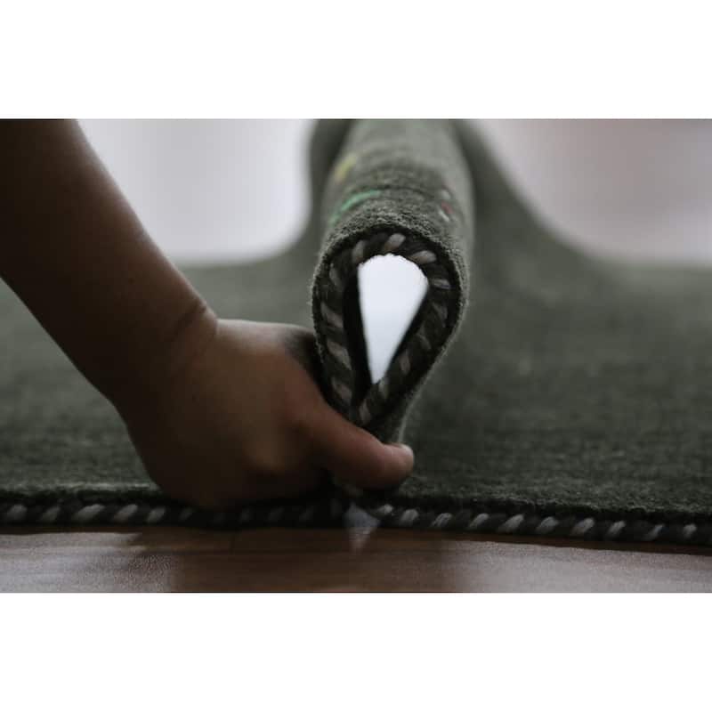 Animals Green Gabbeh Indian Runner Rug Hand-Knotted Wool Carpet - 2'4" x 9'2"