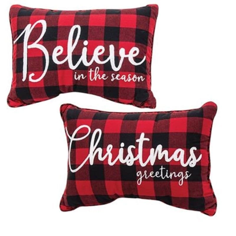 Buffalo Check Flannel Christmas Greetings Pillow 2 Asstd. Bed