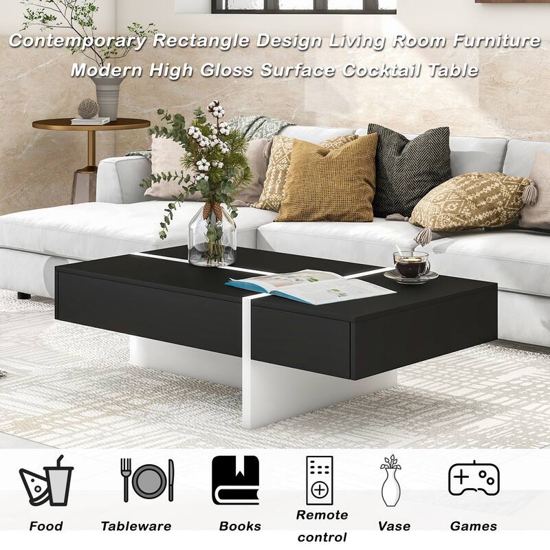 Modern High Gloss Surface Center Table with A Large Drawer