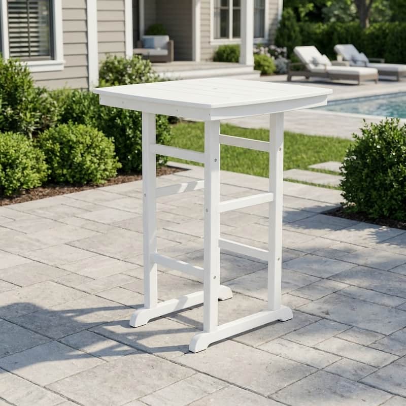 HDPE Poly Lumber Bar Height Patio Table, All-Weather Outdoor High Top Bistro Table, Slatted Top, Easy Assembly