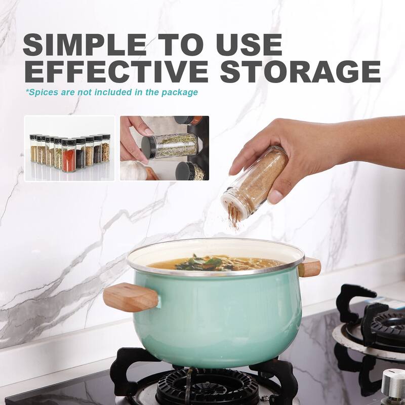 Black Countertop Rotating Spice Rack, Empty 20-Jars Revolving Spice Rack Organizer,135 Spice Labels with Funnel Complete Set