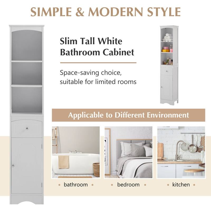 72'' Bathroom Tall Cabinet with Drawer and 5 Adjustable Shelves