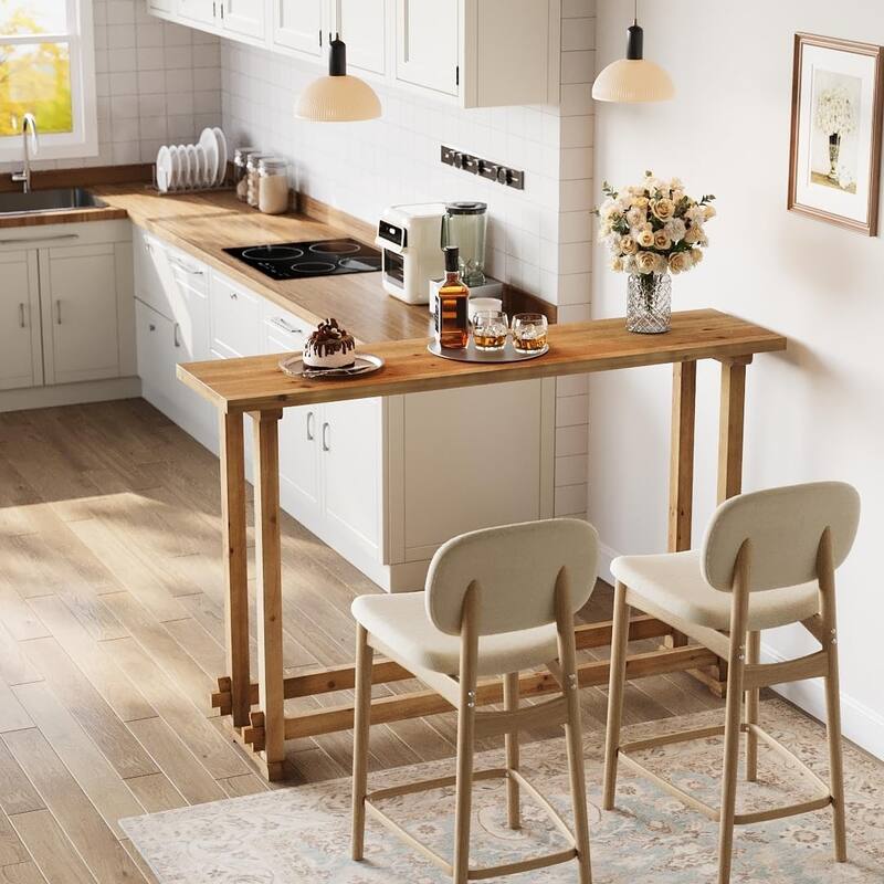 63" Long Solid Wood Counter Height Bar Table, Pub Table for Dining/Living Room, Kitchen, Balcony, Patio, Garden, Bistro