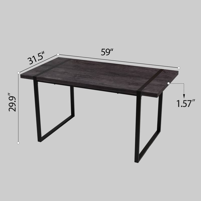 59 " dining table modern industrial rectangular, 1.5" thick engineering wood tabletop and black rectangular metal legs