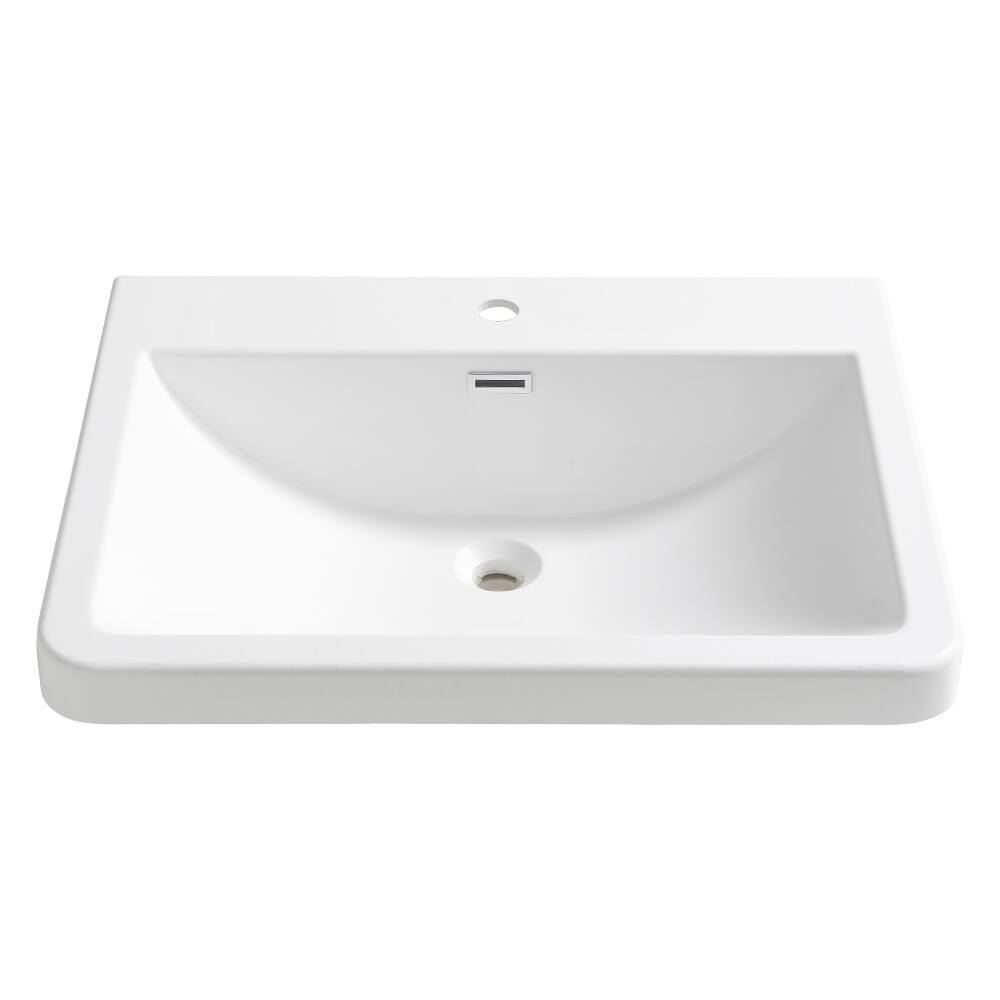 Fresca Milano 32" White Integrated Sink With Countertop – Modern Acrylic Drop-In Bathroom Vanity Top With Overflow