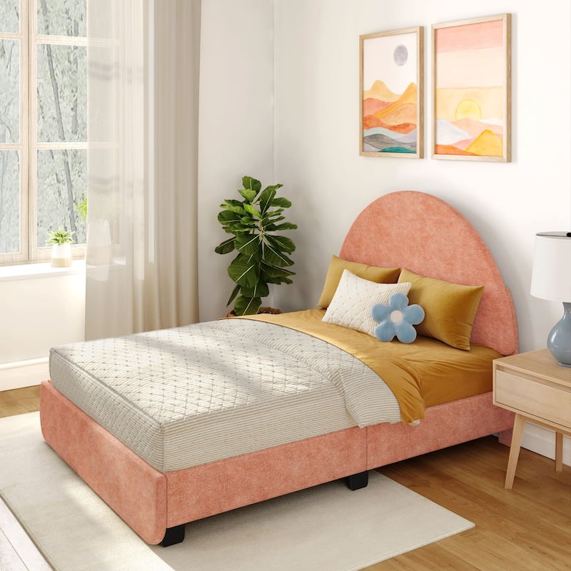 Max and Lily Full-Size Upholstered Bed with Arched Headboard - Dusty Rose