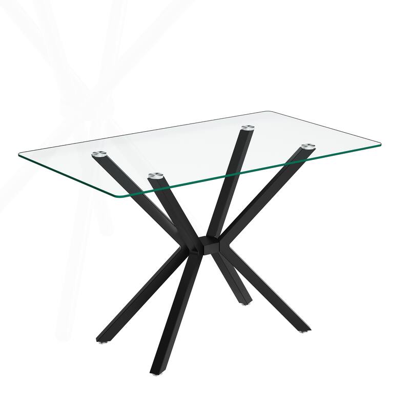 Stylish Rectangular Tempered Glass Dining Table with Sturdy Metal Legs for Dining Room