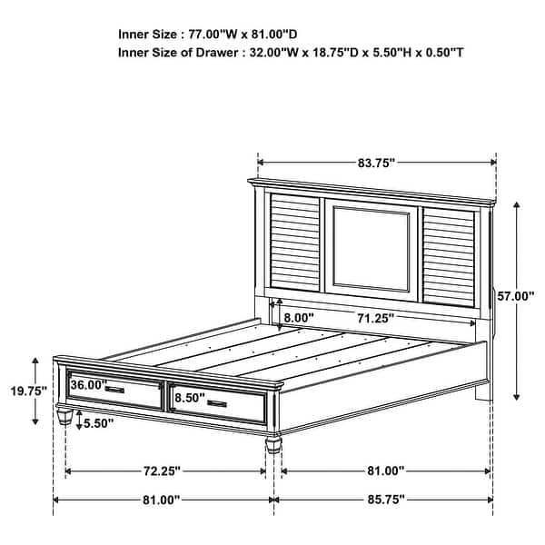 dimension image slide 19 of 37, Franco 4-Piece Storage Platform Bedroom Set