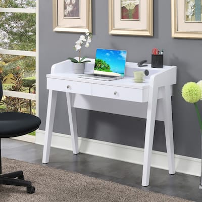 2-Drawer Desk with Shelf - White Finish - Modern Office Computer Writing Table - 42" Wide