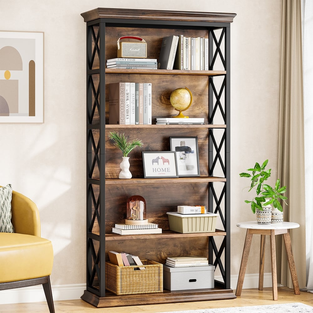 5-Tier Industrial Bookcase, 71 Inches Bookshelves and Bookcases