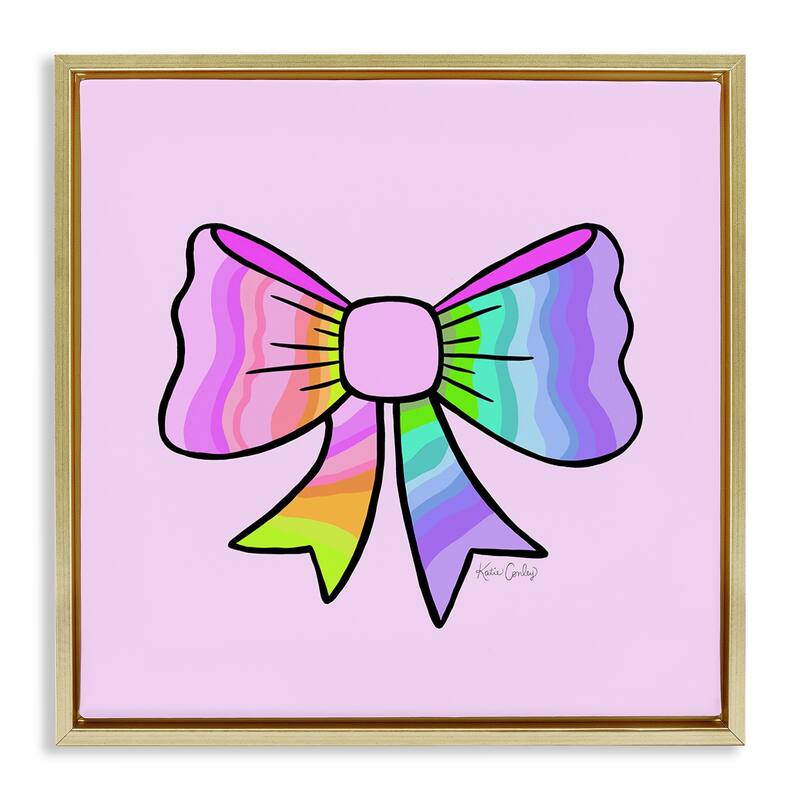 Stupell Pastel Rainbow Ombre Ribbon Framed Floater Canvas Wall Art Design By Katie Conley - 18 x 18 - Gold