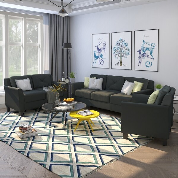 Black tufted deals sofa set