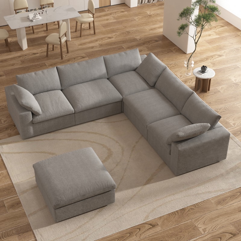 Large Down Filled Corner Sectional Sofa Couch with Ottoman for Living Room Set